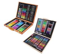 Pack of 150 Art Set in Wooden for Case with Oil Pastels Watercolor Paints Colored Pencils Watercolor Cakes Gouache Paint