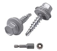 (Pack of 150 pcs) Metal Roofing Screws, 4.8 x 25 mm Painted Self-Drilling Screws With EPDM Washers, Sheet Metal Hex Screw (150, White Aluminium RAL 9006)