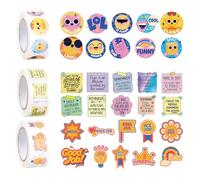 Pack of 1500 Reward Stickers for Children, Motivational Well Done Stickers, Smiley Face and English Inspirational Quotes Stickers, Self-Adhesive Teacher Stickers, Kids Potty Training Stickers