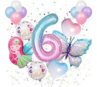 Pack of 16 6 Years Colourful Butterfly Balloons Birthday Girl Butterflies Foil Balloon Birthday Decoration Fairies with Ribbon for Themes Party Festival Party Decoration