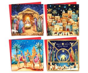 Pack of 16 Charity Christmas Cards 2024 with Envelopes - Religious Luxury Christmas Cards Multipack, Xmas Cards Featuring 4 Unique Nativity Scenes (125 x 125 mm) - Greeting cards for Family & Friends
