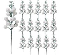 Pack of 16 Christmas Glitter Berry Stem, Artificial Berry Picks Holly Berries Branches for Christmas Tree Decoration Wreath Making Supplies DIY Crafts Holiday Season Winter Home Decor (Glitter White)