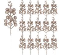 Pack of 16 Christmas Glitter Berry Stem, Artificial Berry Picks Holly Berries Branches for Christmas Tree Decoration Wreath Making Supplies DIY Crafts Holiday Season Winter Home Decor (Champagne gold)