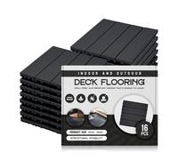 Pack Of 16 Interlocking Patio Deck Tiles (Black, 30Cm X 30Cm)
