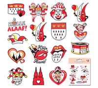 Pack of 16 Iron-On Transfers Cologne Carnival and Face Tattoo, Carnival Red White Women's Iron-On Transfer Carnival Decoration
