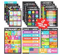 Pack of 16 Laminated Leather Posters for Toddlers Decoration | Learning board for toddlers from 1 to 3 years, decoration for school at home