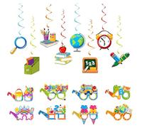 Pack of 16 School Decoration 2025, Spiral Sugar Bags Garland and First Day of School Child Glasses, School Introduction Table Decoration Gifts Girls Boys Party Glasses, School Decoration Paper Party
