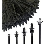 Pack of 160 Universal Cable Ties for Car Mount, 5 Sizes Cable Ties with Push Mount, UV-Resistant Nylon Cable Ties for Car, Construction, Cable Management (Black)