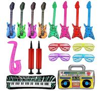 Pack of 17 Inflatable Instruments Colourful Inflatable Guitar Saxophone Inflatable Piano Inflatable Bass Inflatable Radio Glasses + Air Pump for Celebrations Carnival