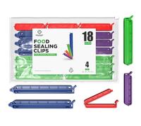 Pack of 18 - Bag Clips for Food Storage - Reusable Sealing Clips in 4 Sizes & Colours, Heavy Duty Material with Storage Bag for Kitchen Organization, Snack, Freezer & Food Bag Resealing