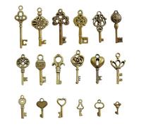 Pack of 18 Mini Key Decorative Vintage Skeleton Keys Mixed Old Keys Bronze Keys Wedding DIY Necklace Pendant Decorative Pendant Key Antique Skeleton Keys for Handmade Accessories, Alloy Steel