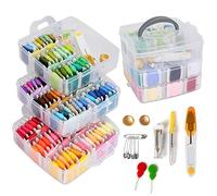 Pack of 192 Embroidery Thread Set, 150 Colour Threads, Embroidery Set with 3-Layer Transparent Yarn Storage Box, Embroidery Hoop and Cross Stitch Tools for Adults and Children Beginners