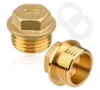 Pack of 2 1/2 Inch Brass Plugs, Blanking Plug Pipe End Cap 1/2 Inch Male Thread, Brass Pipe Plug with Rubber Ring, End Plug Sealing Plug for Heating and Drinking Water System