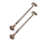 Pack of 2,10" (250mm) Heavy Duty Brass Cabin Hook & Eye Silent Catch/Latch/Holder/Back Gate/Shed/Patio Door in Various Finishes (Antique)