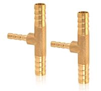 Pack of 2 10 mm Brass Hose Connectors, 10 x 6 x 10 mm T Piece Hose Nozzle, 3-Way T-Shaped Barb Plug, Brass Hose Reducer, T Piece Barb for Air, Gas, Water and Garden Hose