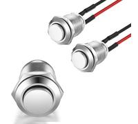Pack of 2 12 mm Waterproof Switch, Pressure Switch, Waterproof Push Button Momentary Stainless Steel Button On with Wire for Horns, Car Bells, Cars etc. with Wire