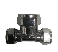 Pack of 2-15mm x 15mm x 22mm Compression Chrome Reducing Tee (Known as Chrome Fittings/Reducer tee / 15mm Compression Fitting Also Available in 15mm, 22mm, 28mm)