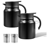 Pack of 2 1L Thermal Coffee Carafe Stainless Steel Double-Walled Stainless Steel Insulated Jug with Removable Tea Filter, Vacuum Insulated Coffee Pot for Hot Drinks, Black