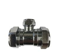 Pack of 2-22mm x 22mm x 15mm Compression Chrome Reducing Tee (Known as Chrome Fittings/Reducer tee/Chrome Plumbing Fittings/Chrome tee Also Available in 15mm, 22mm, 28mm)