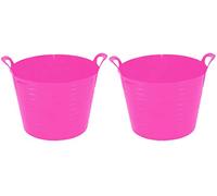 (Pack of 2) 26 Litre Medium Flexi Tub Garden Home Flexible Colour Storage Container Bucket Polyethylene Flexi Tub- MADE IN U.K (Pink) (26L Litre Flexi)