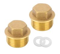 Pack of 2 3/4 Inch Brass Plugs, 3/4 Inch Male Thread Sealing Plug, Blanking Plug, Pipe End Cap with Rubber Ring, Suitable for Pipe Connection Bathroom, Heating and Drinking Water Systems, Water