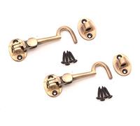 Pack of 2, 3" (75mm) Heavy Duty Brass Cabin Hook & Eye Silent Catch/Latch/Holder/Back Gate/Shed/Patio Door in Various Finishes (Antique)