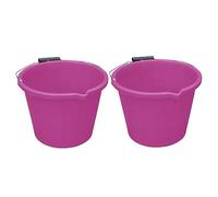 (Pack of 2) 3 Gallon Pink 14 Litre Plastic Builders Bucket Water Mixing Storage Strong with Measuring Guide, Handle And Spout For Car Wash Home & Garden