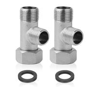Pack of 2 3-way valve T-piece made of brass, 3/8 t piece water connection, 1/2 inch T-piece swivel pipe fitting, connecting valve, diverter valve, T-adapter for air conditioning, refrigeration system