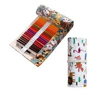 Pack of 2 36 Holes Pencil Roll Canvas Pen Roll Pencil Wrap Washable for Watercolour Pencils Crayons School Students Artist Sketching School and Office