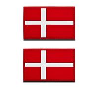 Pack of 2 3D PVC Rubber Denmark Flag Patch, Heavy Robust Material, Hook Back without Loop, Tactical Danish Emblem Patch for Clothes, Bags, Backpack, Uniform Vest