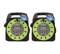 (Pack of 2) 4 Way Mains Socket with 25M Extension Lead Reel Cable with Termal Cut-Out Switch - Heavy Duty British Approved 13A for Workshops Home Use DIY and More - 25 Meter