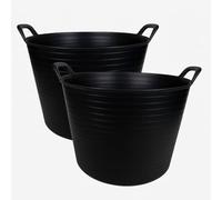 Pack of 2-42 Litre Black Large Flexi Tub Versatile Multi Purpose Flexible Rubber Storage Container Bucket