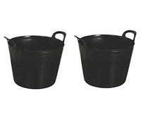 (Pack of 2) 42 Litre Large Flexi Tub Garden Home Flexible Colour Storage Container Bucket Polyethylene Flexi Tub- MADE IN U.K (Black)