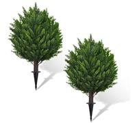 Pack of 2 45 cm Artificial Cypress Topiary Ball Trees with Ground Spike, Artificial Boxwood Ball, Artificial Tree for Porch, Garden, Indoor and Outdoor Use