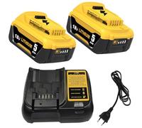 Pack of 2 5000 mAh Replacement for Dewalt Battery 18 V + 1 Piece 10.8 ~ 20 V 3A DCB107 for Dewalt Battery Charger with LED Display