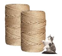 Pack of 2 60 m x 6 mm Cat Scratching Rope, Natural Sisal Rope for Repairing and Replacement of Cat Scratching Pillar, Cat Scratching Pad, Decoration, Gardening