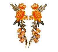 (Pack of 2) 7 Peony Flowers on Vine Embroidered Appliques Sew or Iron on Patches(Orange)