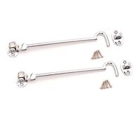 Pack of 2, 8" (200mm) Heavy Duty Brass Cabin Hook & Eye Silent Catch/Latch/Holder/Back Gate/Shed/Patio Door in Various Finishes (Polished Chrome)