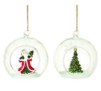 Pack Of 2-85mm Santa And Tree Scene Clear Glass Bauble - Christmas Tree Decorations