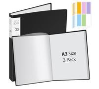 Pack of 2 A3 presentation display book with 30 transparent pockets for 60 sheets, display book in A3 format for artwork, music folder, diamond painting folder, certificates, portfolio - PP - black