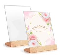 Pack of 2 A4 Acrylic Table Stands with Wooden Base, Stations Stand, Primary School, Acrylic Photo Stand, Advertising Stand, Wooden Base for Menu Card, Cafe, Restaurant, Shop, Wedding, QR Codes