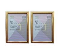 (Pack of 2) - A4 Gold Photo Frame, Wall Mount or Table Top, Picture Frame, Certificate Frame, Freestanding and Wall Mountable