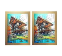 Pack of 2 - A4 Gold Photo Frame with High Clarity Glass Front Panel Freestanding and Wall Mountable Display Picture Gallery Frames Wooden Frame For Home, Office Wall Decoration 21cm x 29.7cm