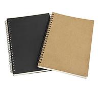 Pack of 2 A5 Plain Spiral Wirebound Notebook 100 Pages Unruled Blank Hardback Notepad Memo Sketch Book for Drawing Doodling Sketching Writing (Kraft Cover+Black Cover), with Exquisite Bookmark