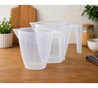 (Pack of 2) AaH1-1L Plastic Measuring Jug - Clear Measuring Cup with Easy-Read Graduations, Ergonomic Handle & Pouring Spout - Lightweight, Durable, BPA Free, Dishwasher Safe Kitchen Jug