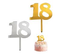 Pack Of 2 Acrylic Cake Inserts, 18Th Birthday Cupcake Decorations, 18Th Birthday Girl Decorations In Silver And Gold, Cake Topper Birthday Gold