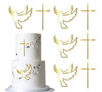 Pack of 2 Acrylic Cross Cake Decoration Christian Christening Cake Topper God Blessing Cake Decoration for Religious Cross First Holy Communion Theme Baby Shower Birthday Party Cake Decorations Gold