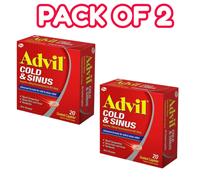 (PACK OF 2) Advil Cold & Sinus Coated Caplets Fast Relief for Nasal Congestion, Headache, Fever & Sinus Pressure - 20s