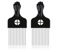 Pack of 2 Afro Pick, Hair Pick, Metal Pick Comb, Detangle Wig Braid Hair Styling Comb, Hair Comb Pick