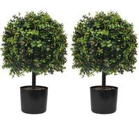 Pack of 2 Artificial Boxwood Balls with Red Fruits 50 cm, Round Artificial Potted Plant, Outdoor Plant for Front Door, Backyard, Balcony, Garden, Wedding, Party, Home Office Decoration